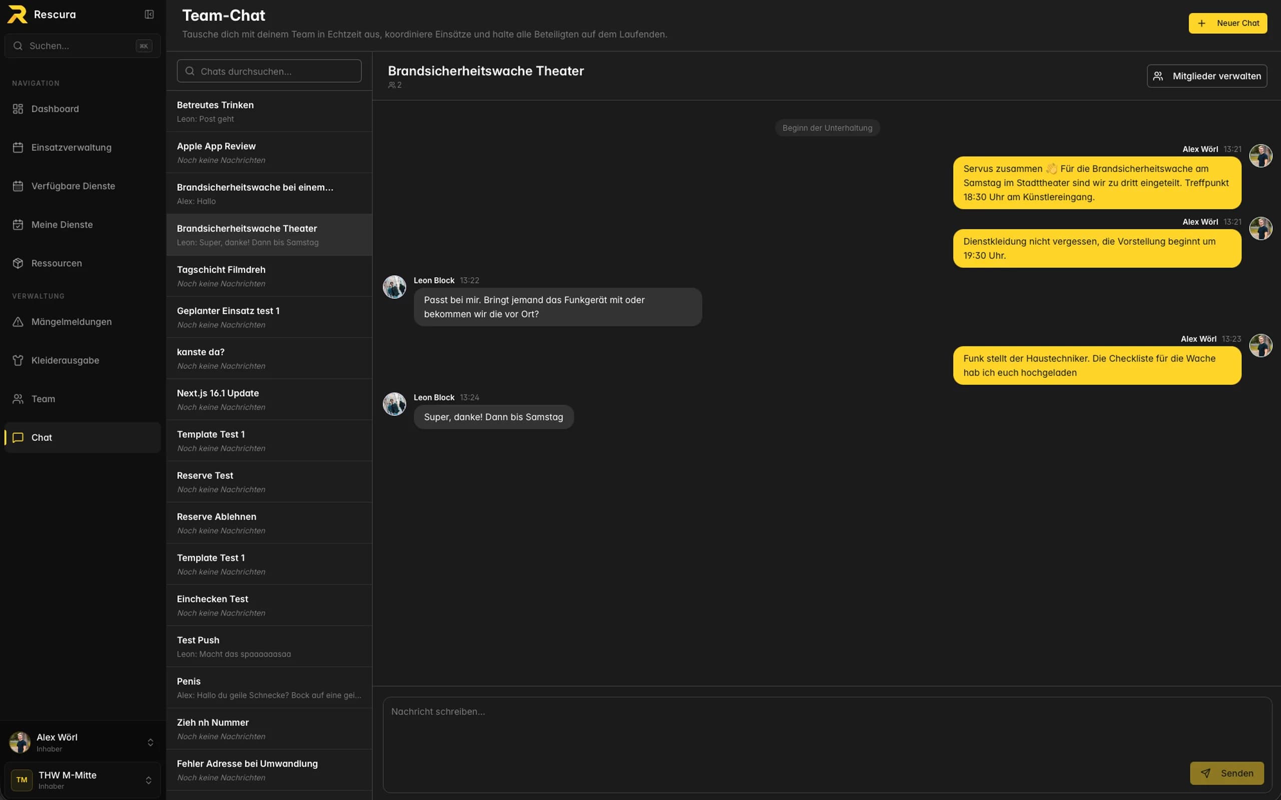 Screenshot der Kommunikation in der RESCURA Web-App